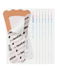 NewEve Easy Tuck 2. nude contoured strip with backing peeled beside sealed pouches.