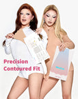 NewEve Easy Tuck 2. two models holding the box, instructions back, and contoured strip.